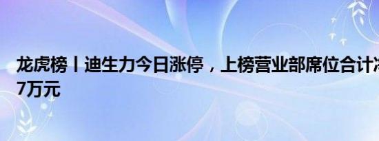 龙虎榜丨迪生力今日涨停，上榜营业部席位合计净卖出27.57万元