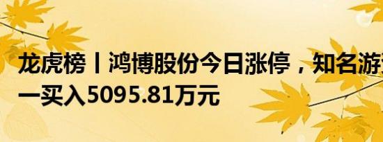 龙虎榜丨鸿博股份今日涨停，知名游资作手新一买入5095.81万元