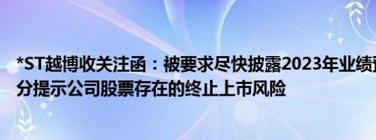 *ST越博收关注函：被要求尽快披露2023年业绩预告，并充分提示公司股票存在的终止上市风险