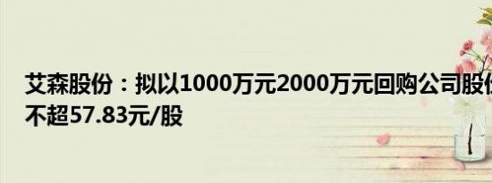 艾森股份：拟以1000万元2000万元回购公司股份，回购价不超57.83元/股