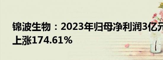 锦波生物：2023年归母净利润3亿元，同比上涨174.61%