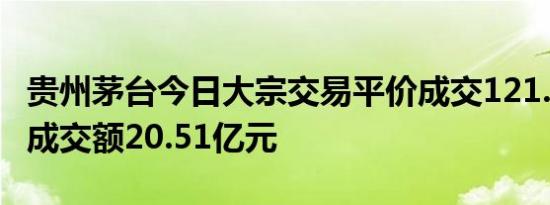 贵州茅台今日大宗交易平价成交121.38万股，成交额20.51亿元