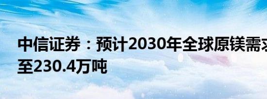 中信证券：预计2030年全球原镁需求有望增至230.4万吨