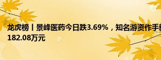 龙虎榜丨景峰医药今日跌3.69%，知名游资作手新一净买入182.08万元