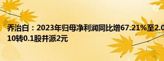 乔治白：2023年归母净利润同比增67.21%至2.03亿元，拟10转0.1股并派2元