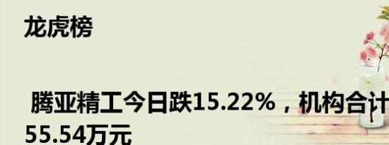 龙虎榜 | 腾亚精工今日跌15.22%，机构合计净买入155.54万元