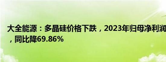 大全能源：多晶硅价格下跌，2023年归母净利润57.63亿元，同比降69.86%