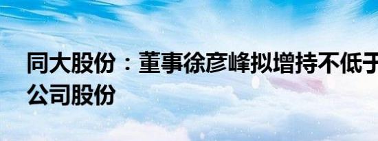 同大股份：董事徐彦峰拟增持不低于10万元公司股份