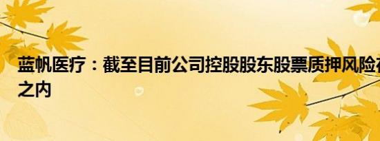 蓝帆医疗：截至目前公司控股股东股票质押风险在可控范围之内