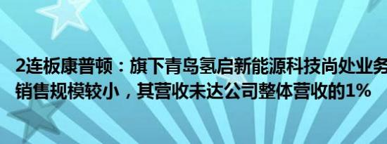 2连板康普顿：旗下青岛氢启新能源科技尚处业务发展初期，销售规模较小，其营收未达公司整体营收的1%