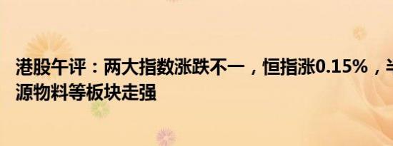 港股午评：两大指数涨跌不一，恒指涨0.15%，半导体 新能源物料等板块走强