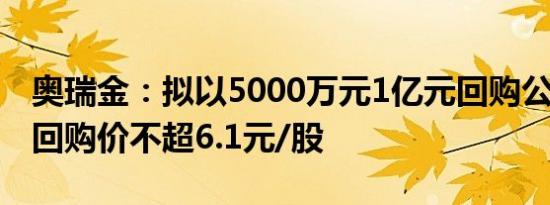 奥瑞金：拟以5000万元1亿元回购公司股份，回购价不超6.1元/股