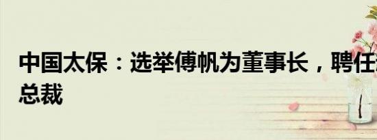 中国太保：选举傅帆为董事长，聘任赵永刚为总裁