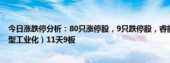 今日涨跌停分析：80只涨停股，9只跌停股，睿能科技（新型工业化）11天9板