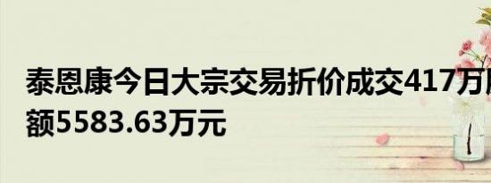 泰恩康今日大宗交易折价成交417万股，成交额5583.63万元