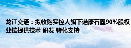 龙江交通：拟收购实控人旗下诺康石墨90%股权，为石墨产业链提供技术 研发 转化支持