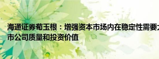 海通证券荀玉根：增强资本市场内在稳定性需要大力提升上市公司质量和投资价值