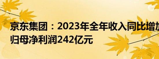 京东集团：2023年全年收入同比增加3.7%，归母净利润242亿元