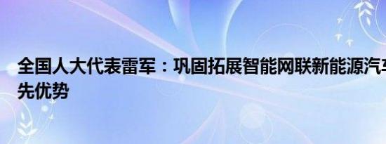 全国人大代表雷军：巩固拓展智能网联新能源汽车的产业领先优势