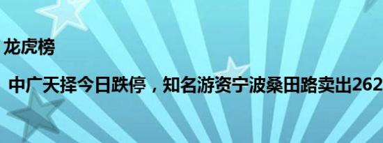 龙虎榜 | 中广天择今日跌停，知名游资宁波桑田路卖出2627.84万元