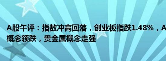 A股午评：指数冲高回落，创业板指跌1.48%，AI手机 CRO概念领跌，贵金属概念走强