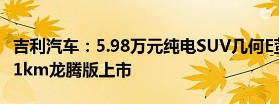 吉利汽车：5.98万元纯电SUV几何E萤火虫301km龙腾版上市