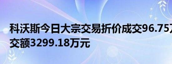 科沃斯今日大宗交易折价成交96.75万股，成交额3299.18万元