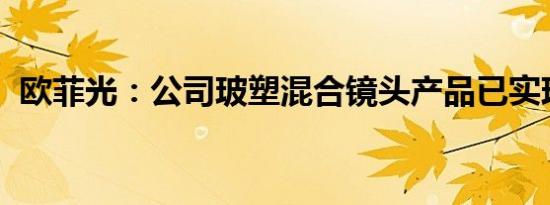 欧菲光：公司玻塑混合镜头产品已实现量产