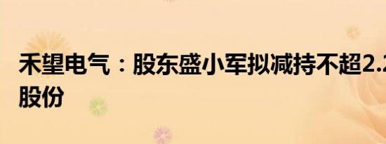 禾望电气：股东盛小军拟减持不超2.26%公司股份