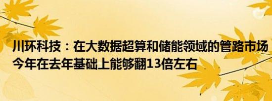 川环科技：在大数据超算和储能领域的管路市场，内部预期今年在去年基础上能够翻13倍左右