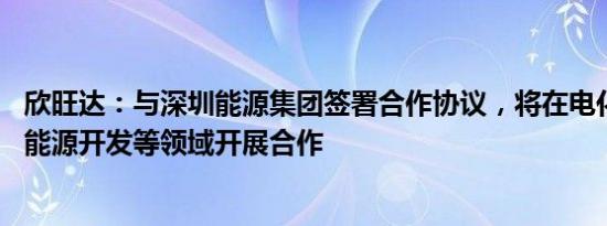 欣旺达：与深圳能源集团签署合作协议，将在电化学储能 新能源开发等领域开展合作