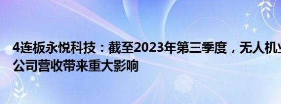 4连板永悦科技：截至2023年第三季度，无人机业务尚未给公司营收带来重大影响