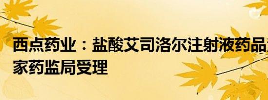 西点药业：盐酸艾司洛尔注射液药品注册获国家药监局受理