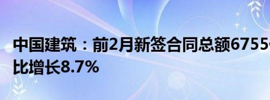 中国建筑：前2月新签合同总额6755亿元，同比增长8.7%