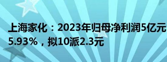 上海家化：2023年归母净利润5亿元，同比增5.93%，拟10派2.3元