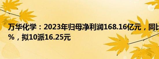 万华化学：2023年归母净利润168.16亿元，同比增长3.59%，拟10派16.25元