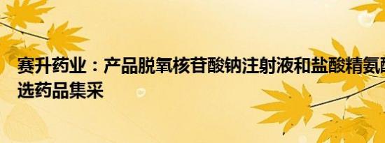 赛升药业：产品脱氧核苷酸钠注射液和盐酸精氨酸注射液中选药品集采