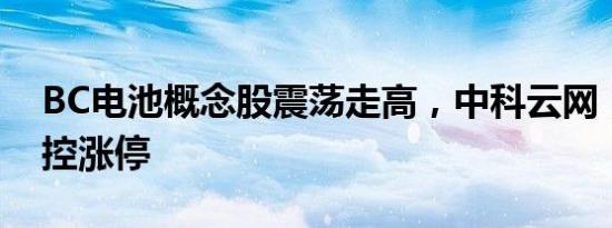 BC电池概念股震荡走高，中科云网，永和智控涨停