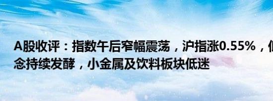 A股收评：指数午后窄幅震荡，沪指涨0.55%，低空经济概念持续发酵，小金属及饮料板块低迷