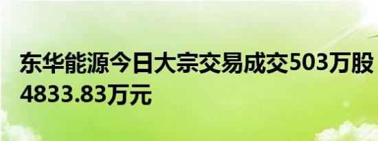 东华能源今日大宗交易成交503万股，成交额4833.83万元