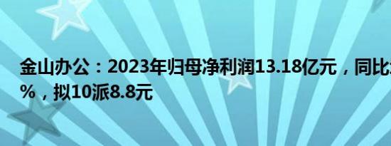 金山办公：2023年归母净利润13.18亿元，同比增长17.92%，拟10派8.8元