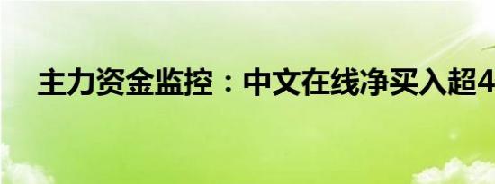 主力资金监控：中文在线净买入超4亿元