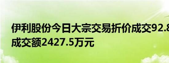 伊利股份今日大宗交易折价成交92.83万股，成交额2427.5万元