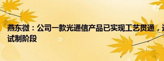 燕东微：公司一款光通信产品已实现工艺贯通，进入样品批试制阶段