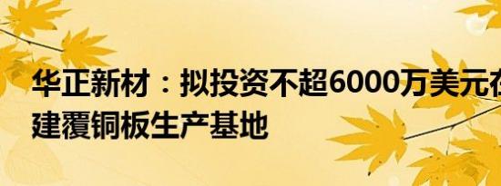 华正新材：拟投资不超6000万美元在泰国新建覆铜板生产基地