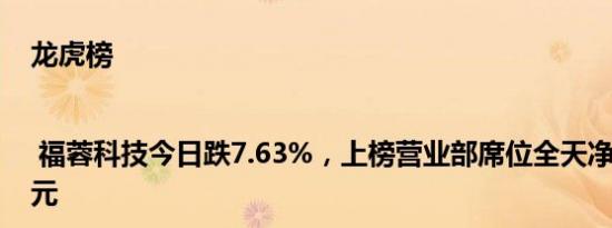 龙虎榜 | 福蓉科技今日跌7.63%，上榜营业部席位全天净卖出1.2亿元