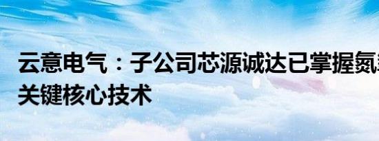 云意电气：子公司芯源诚达已掌握氮氧传感器关键核心技术