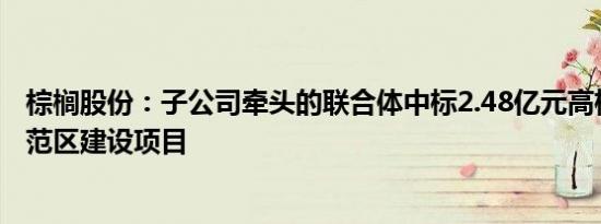 棕榈股份：子公司牵头的联合体中标2.48亿元高标准农田示范区建设项目