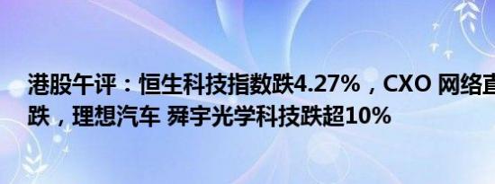 港股午评：恒生科技指数跌4.27%，CXO 网络直播概念领跌，理想汽车 舜宇光学科技跌超10%