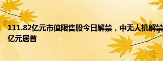 111.82亿元市值限售股今日解禁，中无人机解禁市值31.37亿元居首